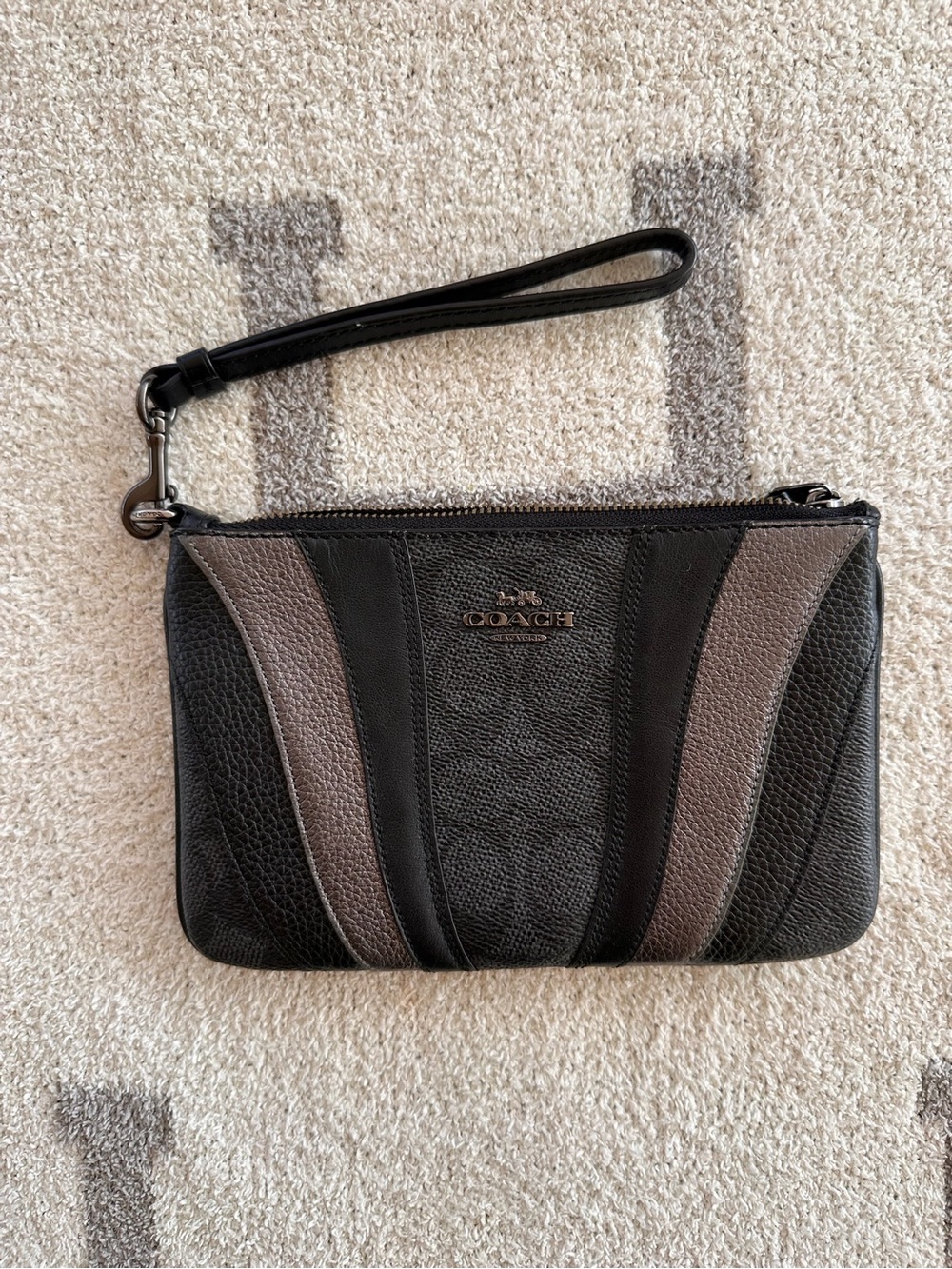 Coach Two-Tone Black and Gray Leather Wristlet